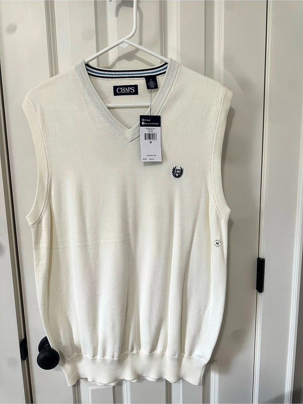 Chaps Men's Cotton Sweater Vest in White Size Medium NWT